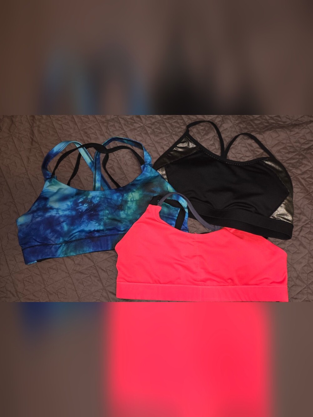 Women’s Champion Sports Bra Set - Bright Pink, Black & Blue Tie-Dye